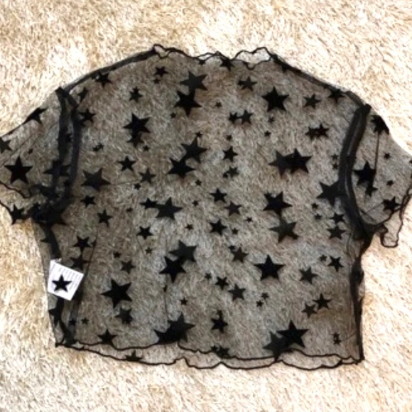 Black Mesh | See Through Star Design crop Top - Picture 4 of 4